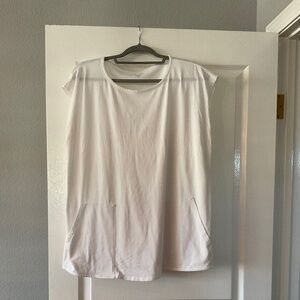 Eileen Fisher White Cap-Sleeve Tunic Top